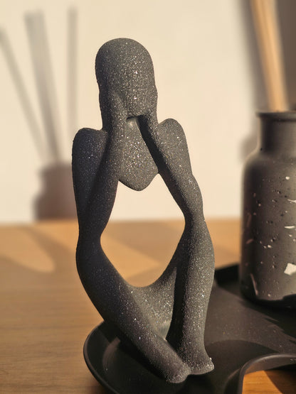 Set décoratif en jesmonite noire – Collection Élégance : plateau, flacon terrazzo et fleur parfumée